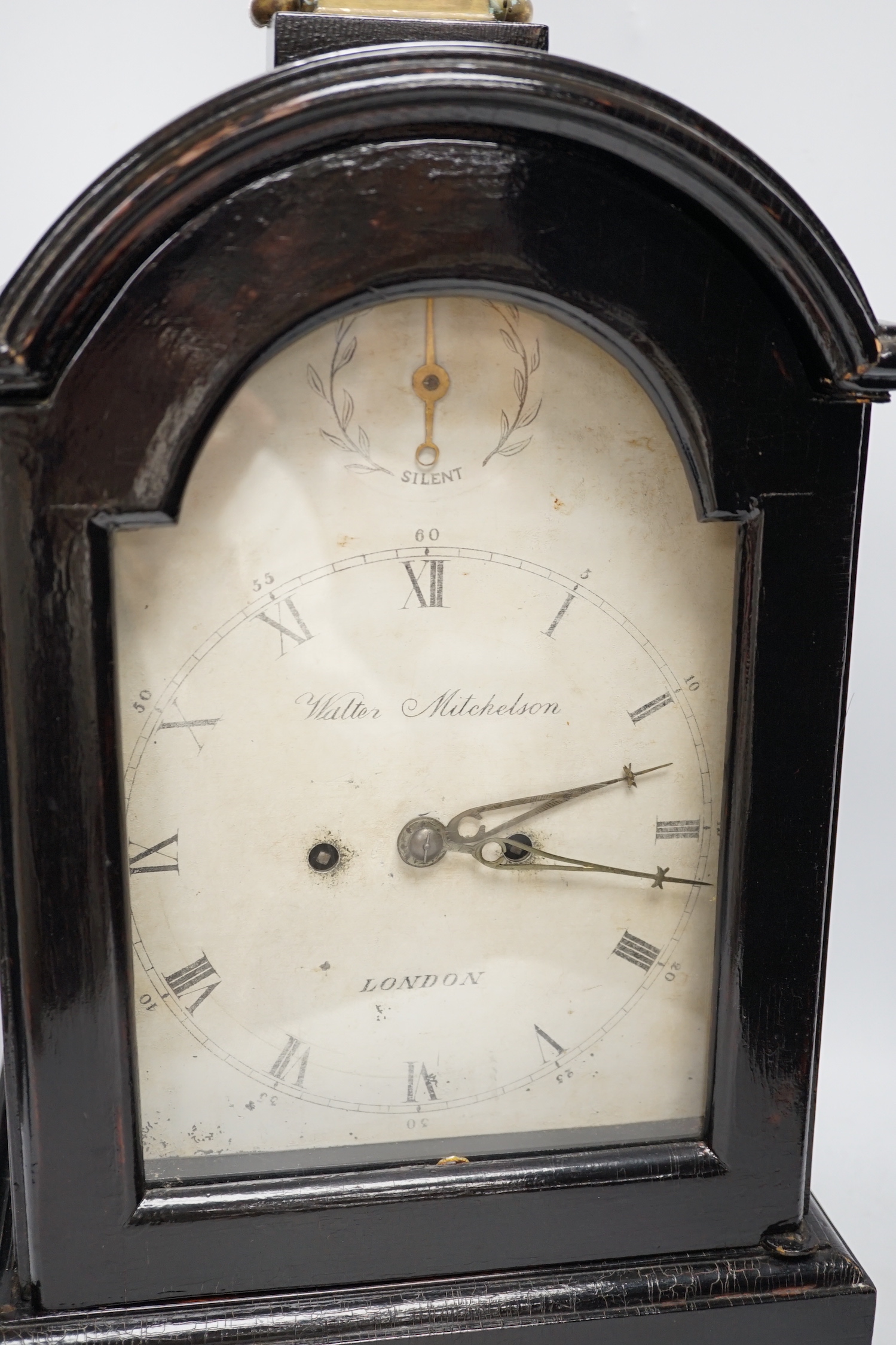 Walter Mitchelson, London, a bracket clock with later ebonised case, 47cm